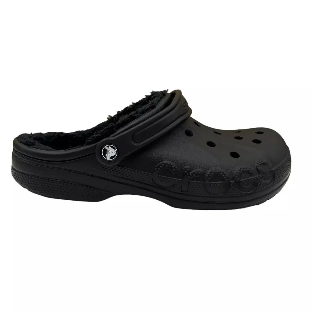 Crocs Men's Baya Lined Clog Size 9 Black Slip-on Faux Fur Fuzzy Warm Comfortable